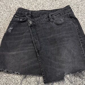 BDG Black Denim Mini Skirt with Front Wrap Detail